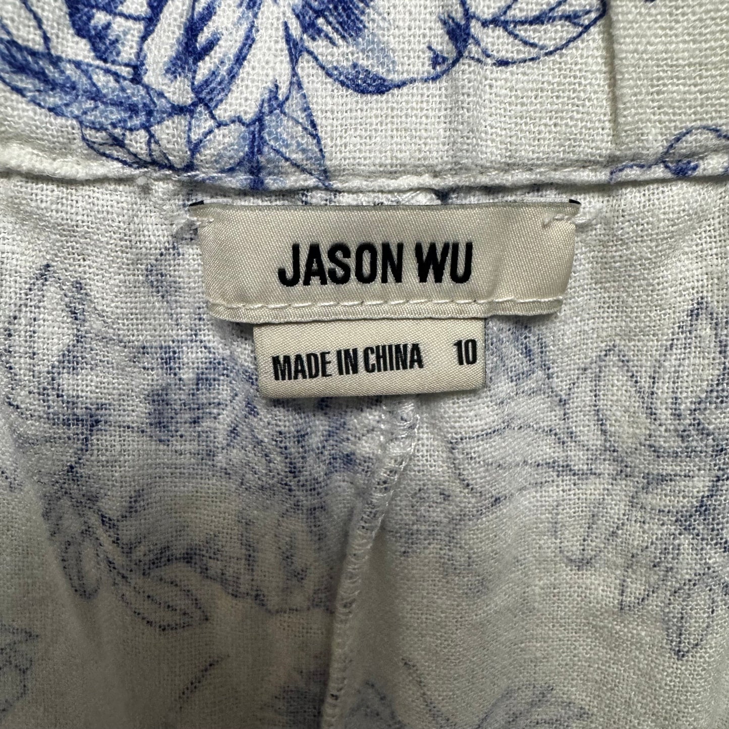 Floral Toile Linen Blend Wide Leg Pants Designer By Jason Wu In Blue & White, Size: 10