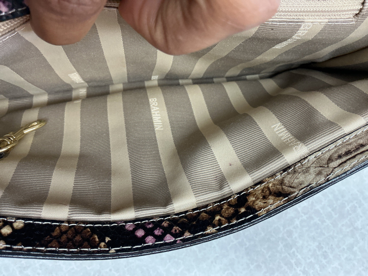 Clutch Designer By Brahmin In Snakeskin Print, Size:Large