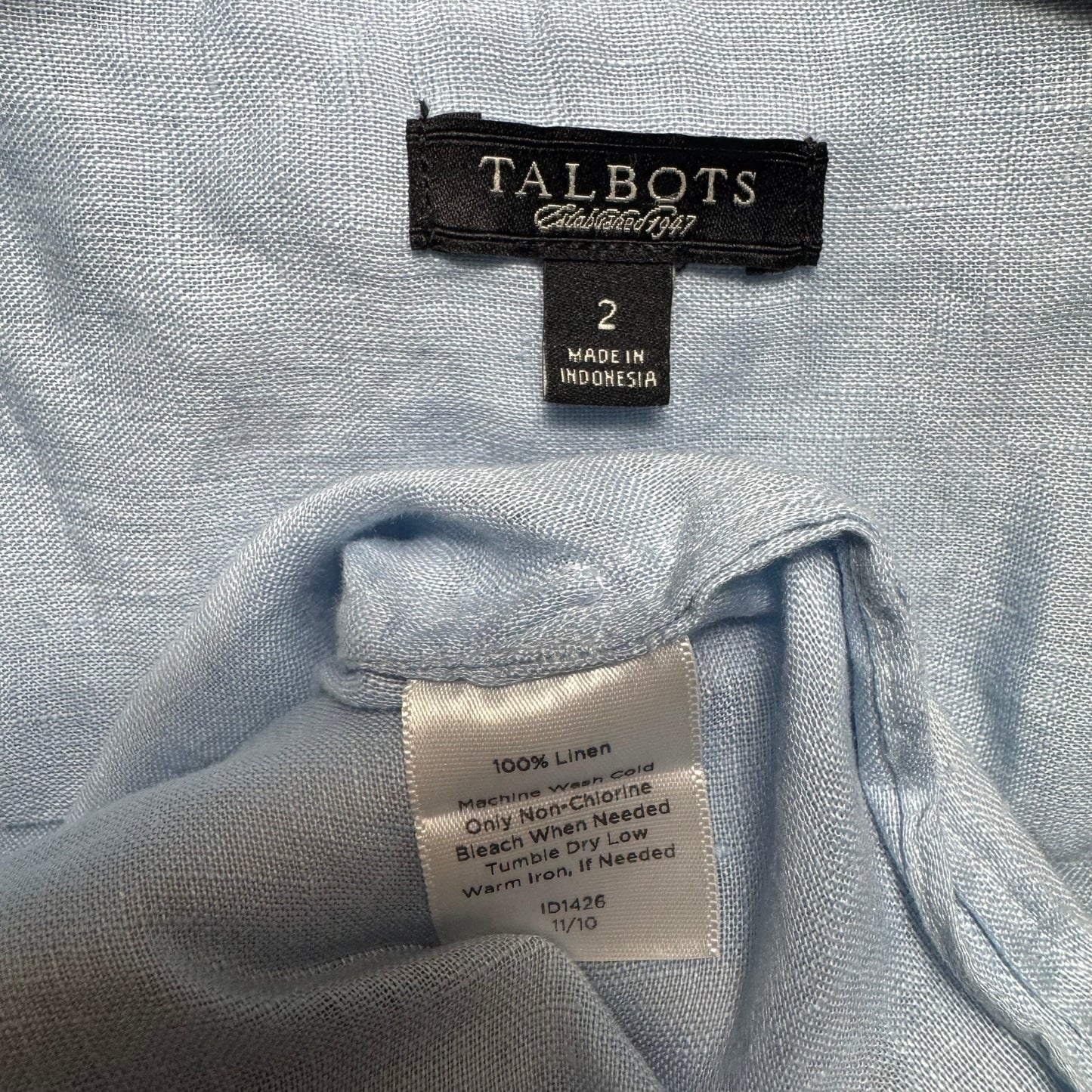 Linen Top Short Sleeve By Talbots In Blue, Size: 2