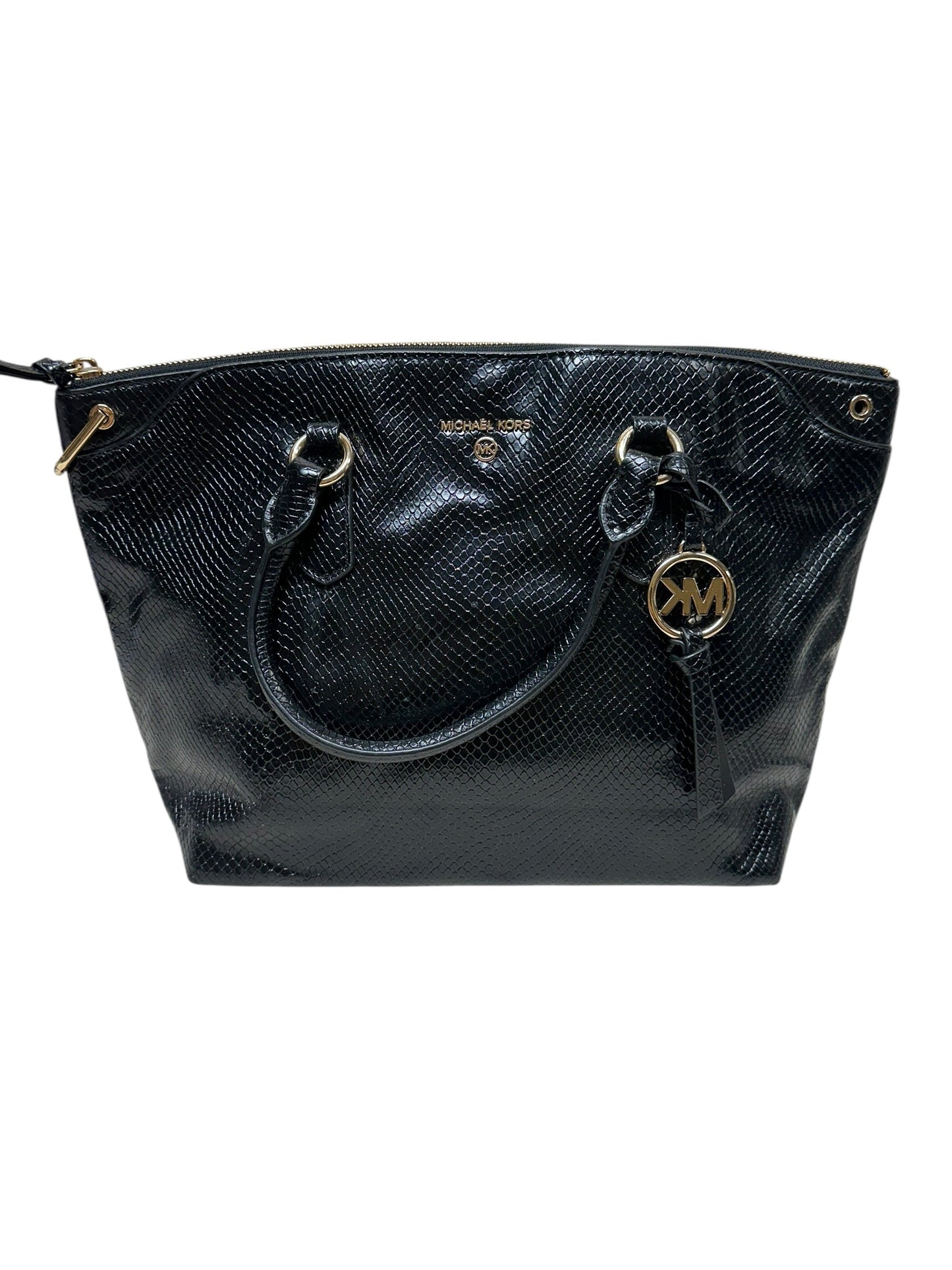 Handbag Designer By Michael Kors In Black & Gold, Size:Medium