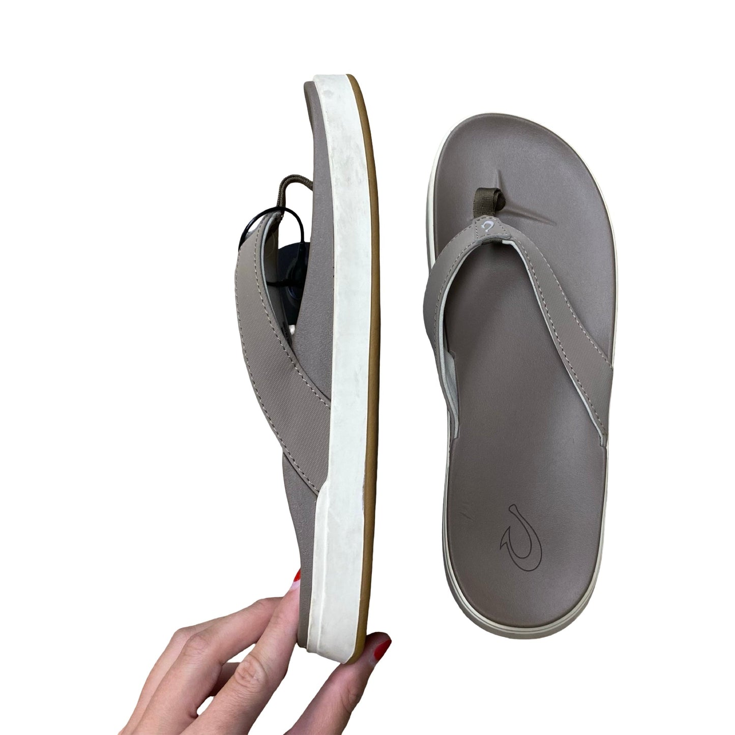 Sandals Flip Flops By Olukai In Grey & White, Size:8