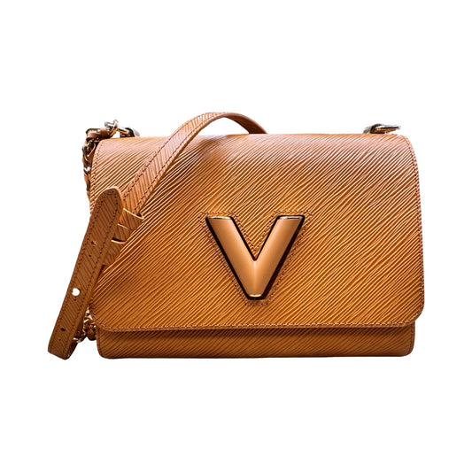 Epi Twist MM Handbag Luxury Designer By Louis Vuitton In Gold Full Set, Size:Medium (MM)