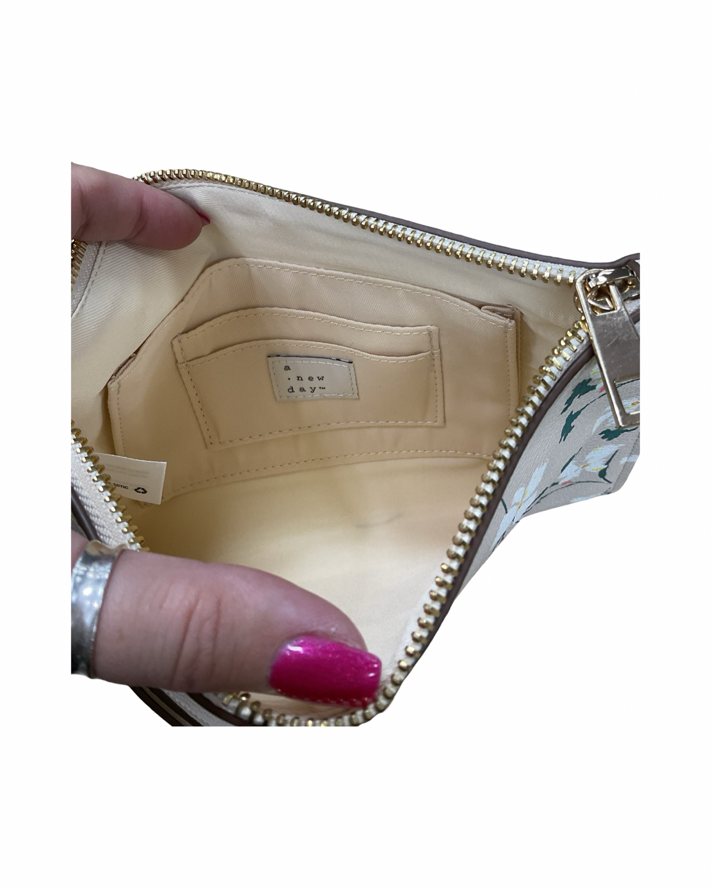 Wristlet By A New Day In Cream & Green, Size:Medium