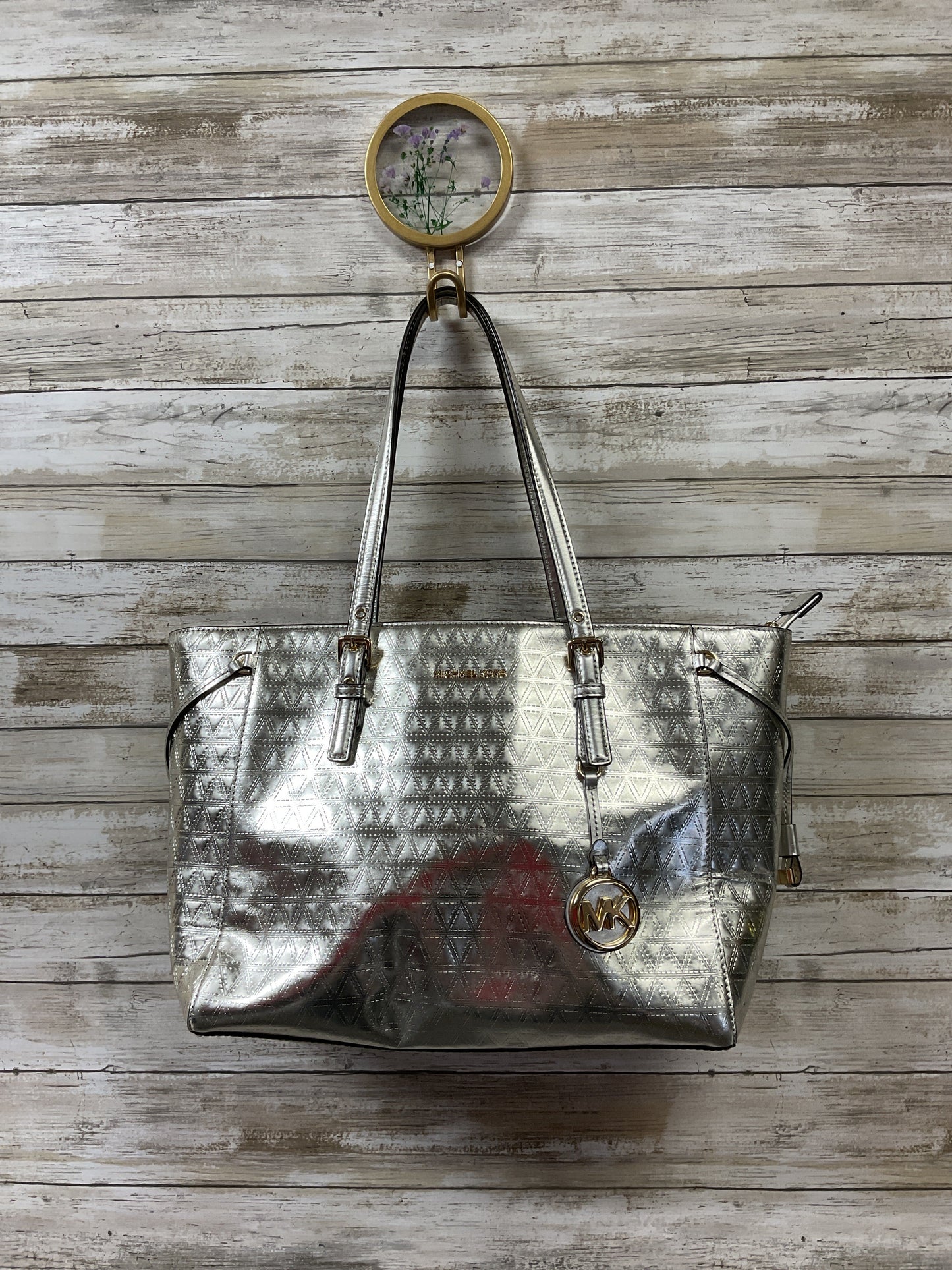 Handbag Designer By Michael Kors In Silver, Size:Large
