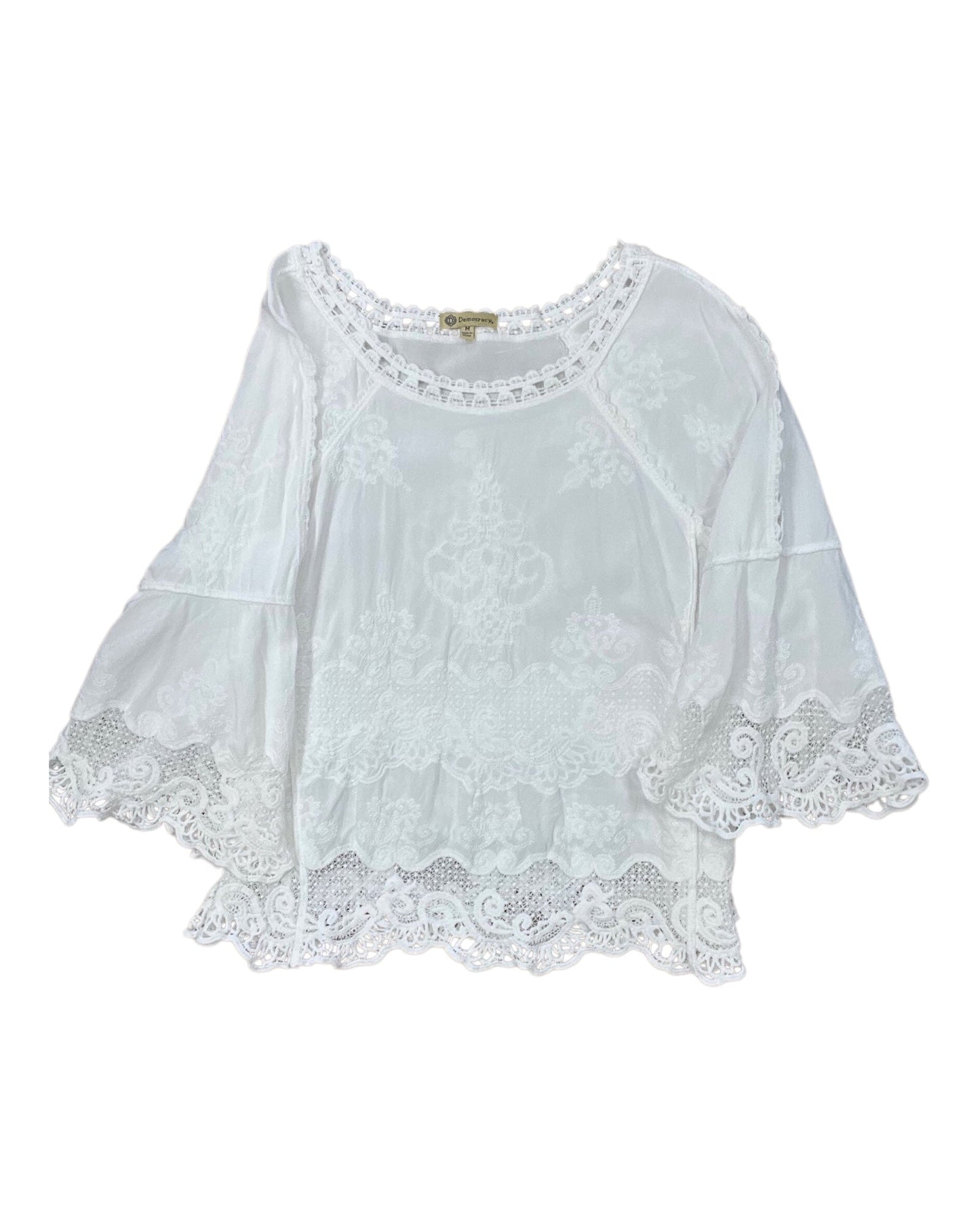 Top 3/4 Sleeve By Democracy In White, Size:M