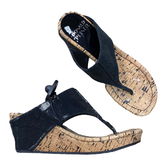 Sandals Heels Wedge By Donald Pliner In Black & Brown, Size:8