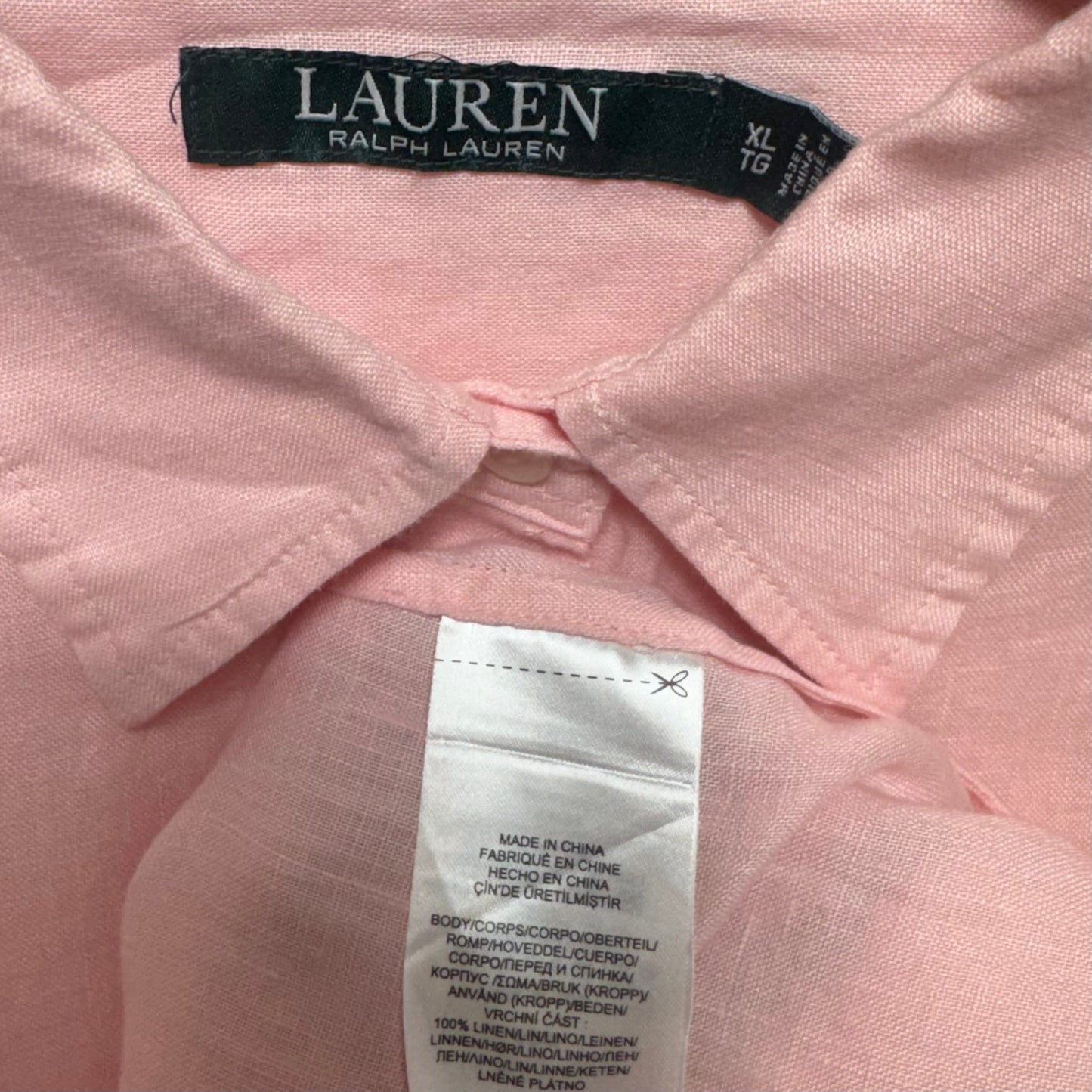 Linen Button Down Long Sleeve Shirt By Lauren By Ralph Lauren In Pink, Size: Xl