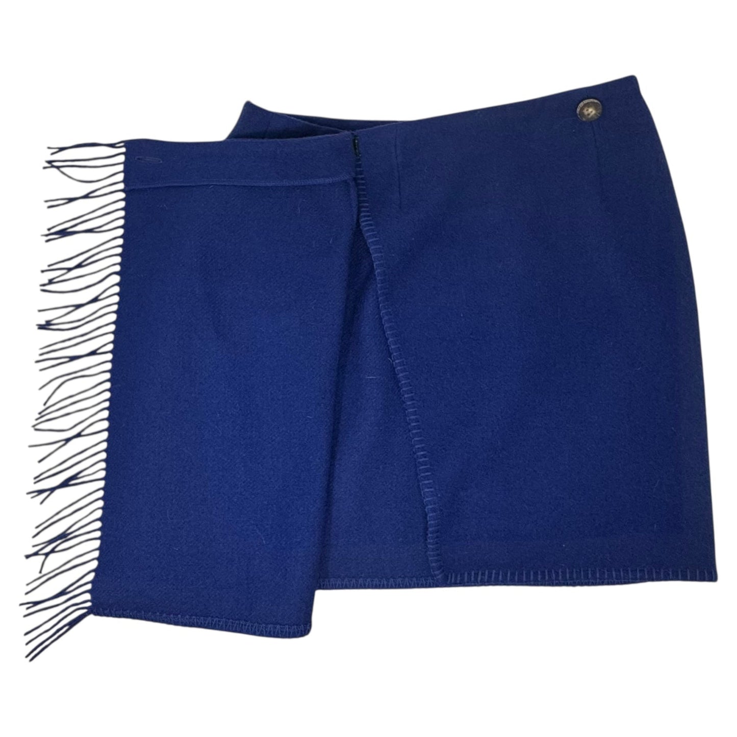 Wool Fringed Wrap Skirt Mini & Short By Ralph Lauren Country In Blue, Size: 12