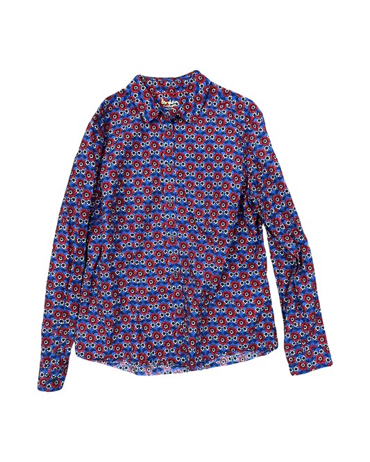 Blouse Ls By Boden In Blue & Red, Size:L