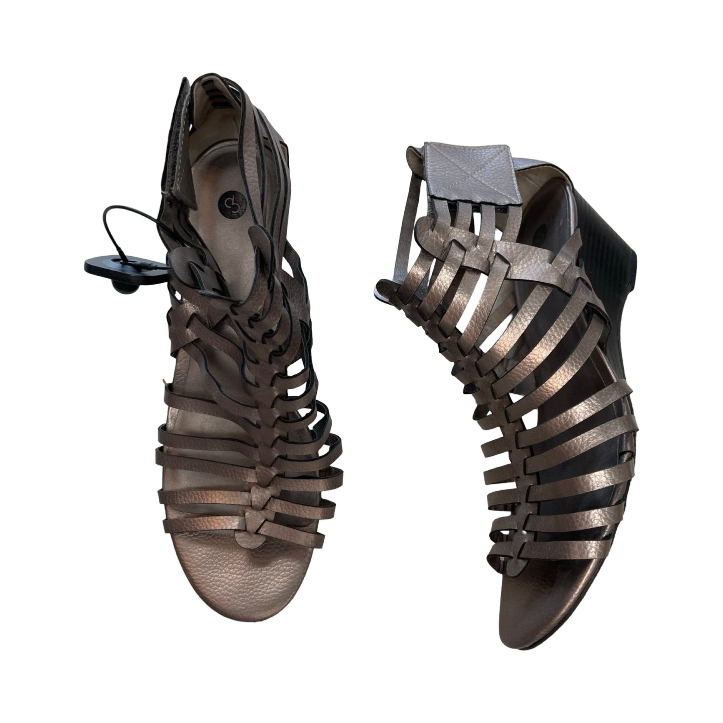 Sandals Heels Block By Clothes Mentor In Silver, Size:10