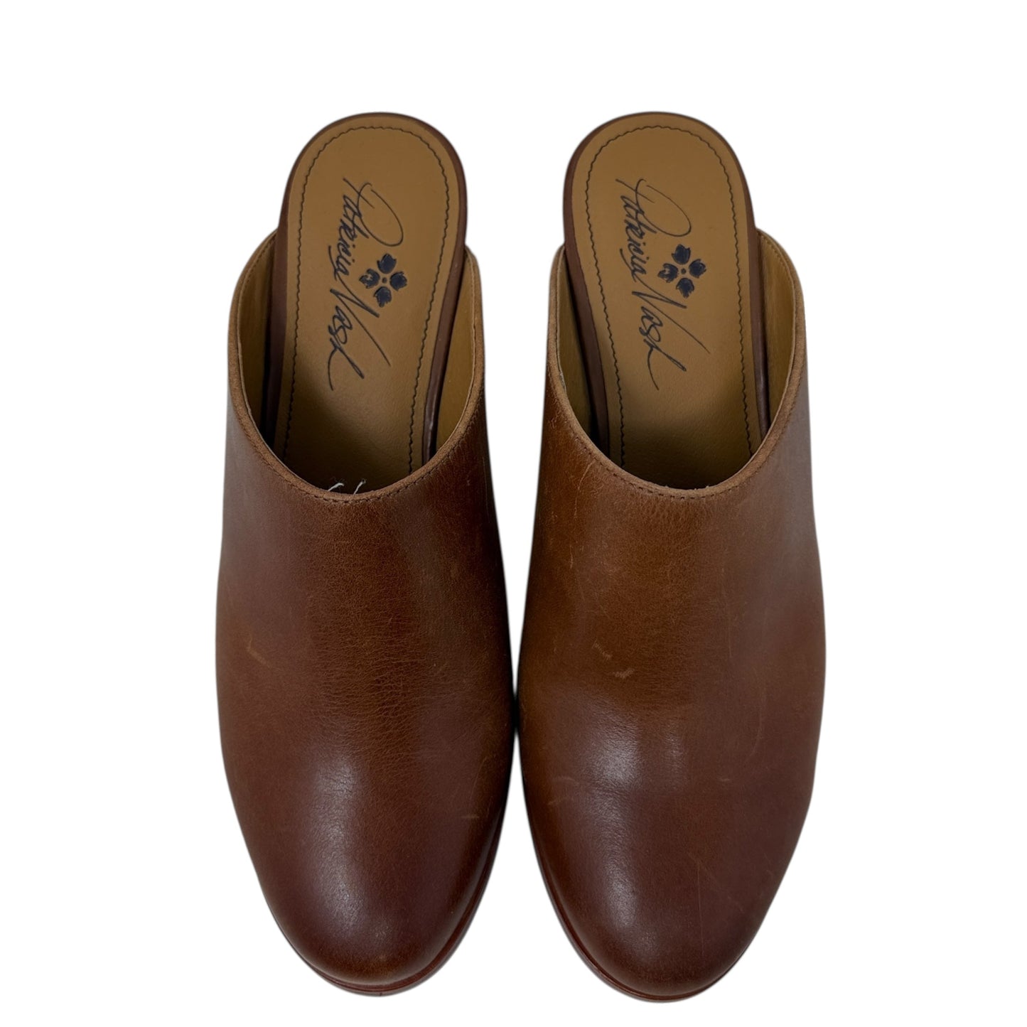 Michaela Brass Trim Leather Mules Designer By Patricia Nash In Brown, Size: 7.5