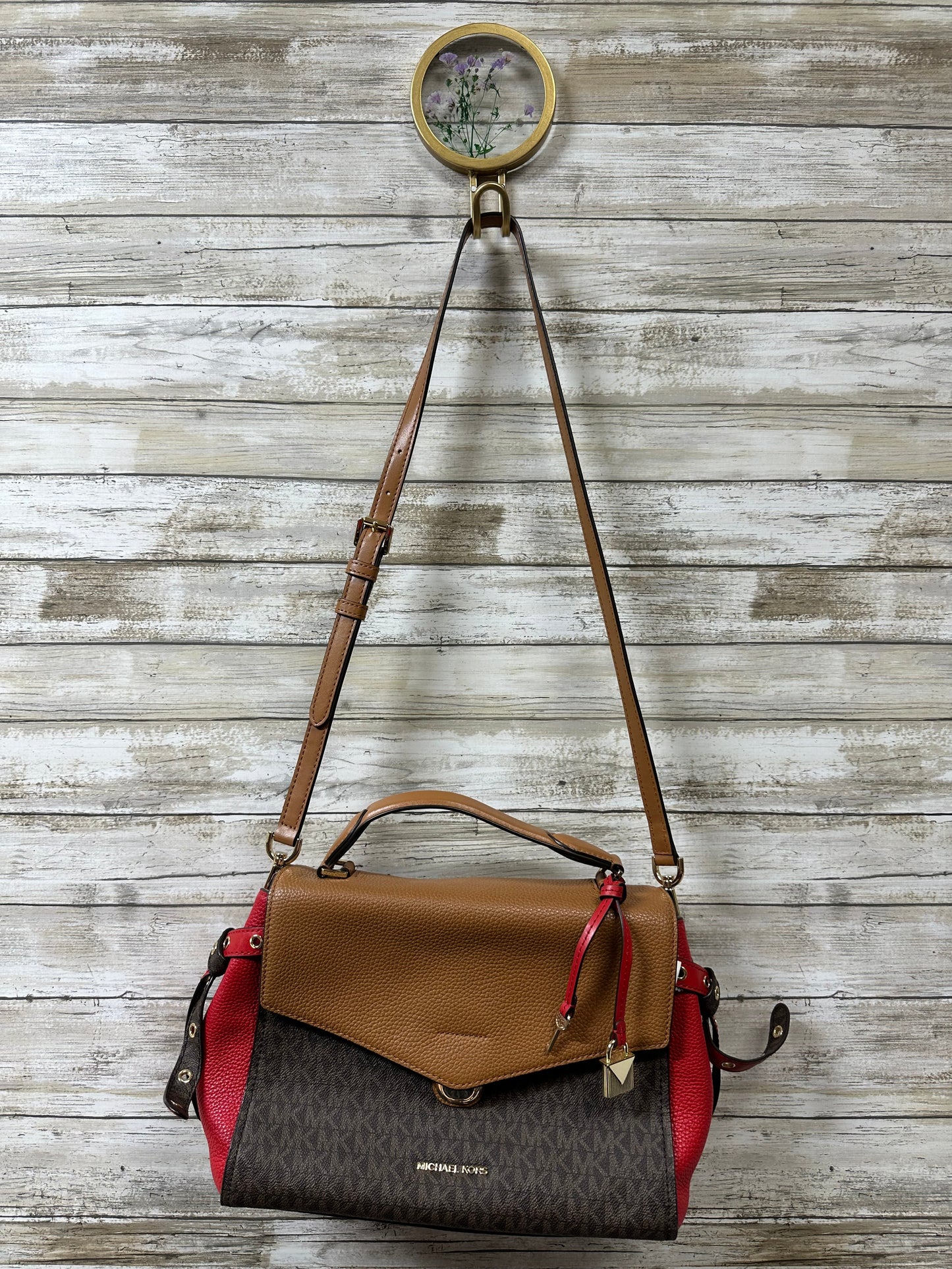 Handbag Designer By Michael Kors In Brown & Red, Size:Medium