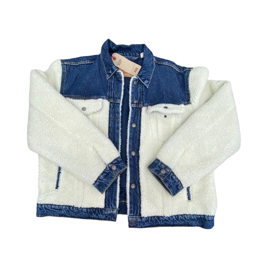 Jacket Faux Fur & Sherpa By Levis In Blue & White, Size:Xl