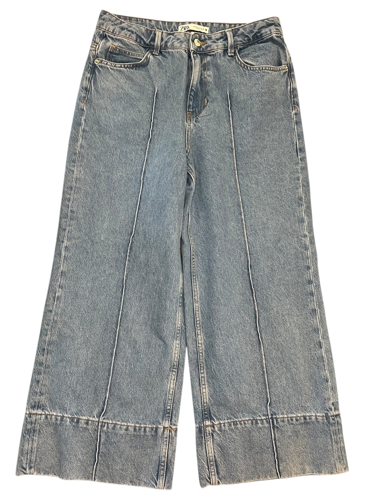 Jeans Wide Leg By Zara In Blue Denim, Size:8