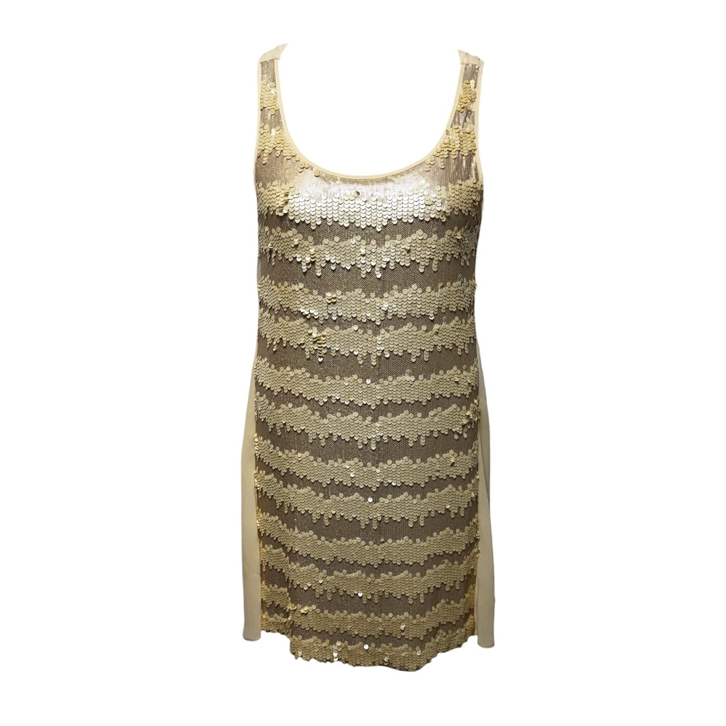 AS IS Draped Back Sequin Party Dress By Filomena Fernandez In Tan, Size: M/L