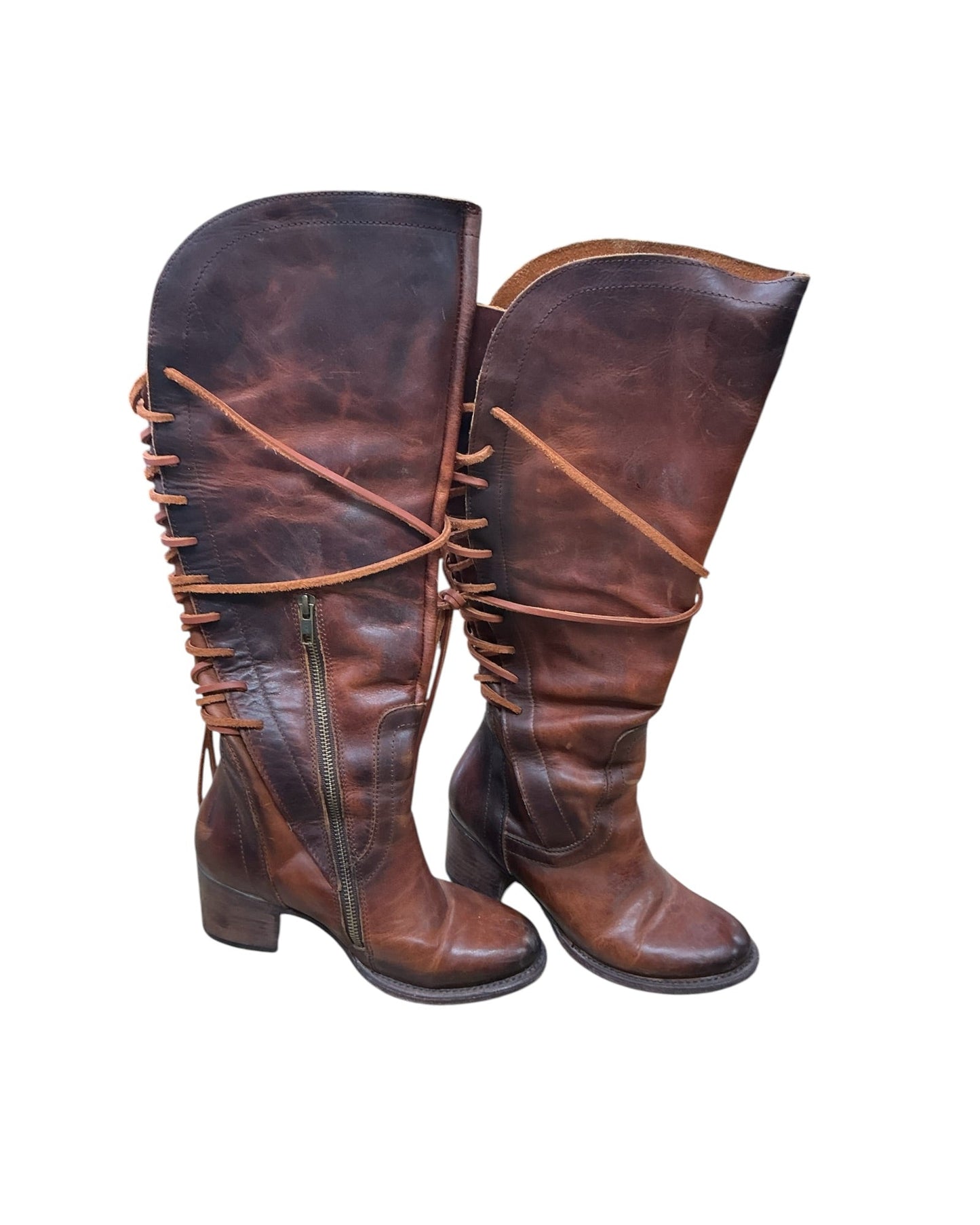 Boots Knee Heels By Freebird In Brown, Size:7