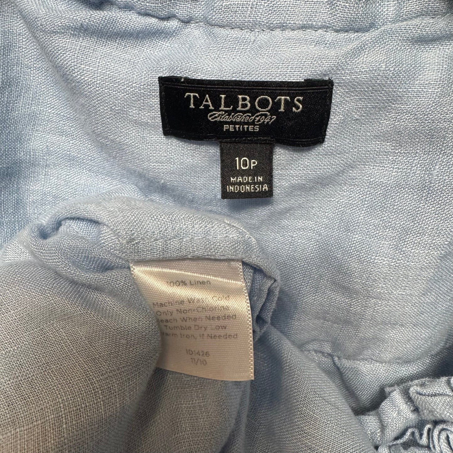 Linen Top Short Sleeve By Talbots In Blue, Size: 10 P