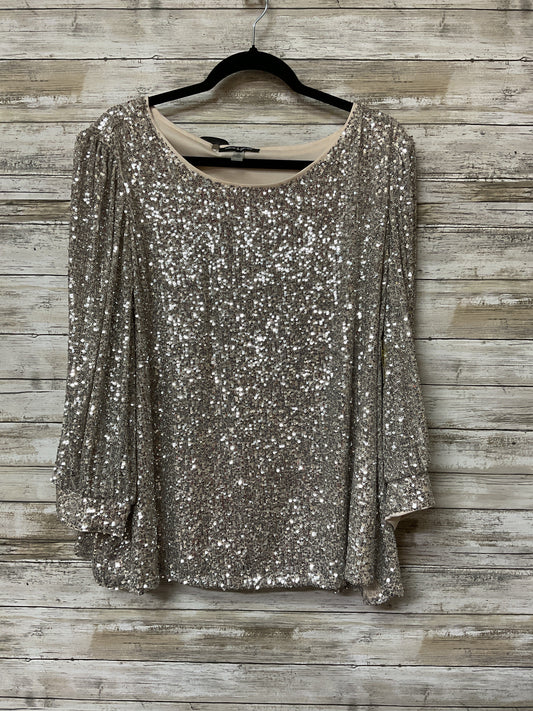 Blouse Ls By Cable And Gauge In Cream & Silver, Size:3X