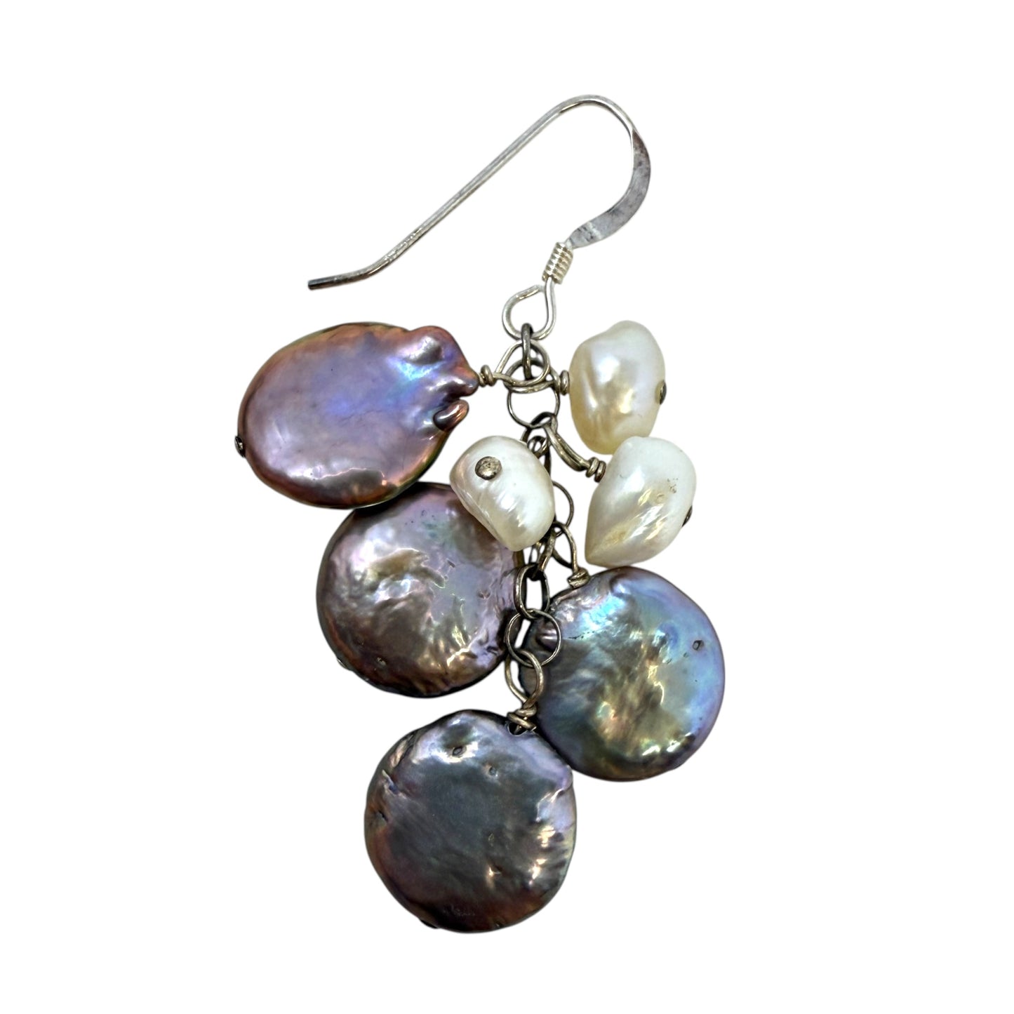 Sterling Silver Multi Pearl Cluster Dangle Earrings