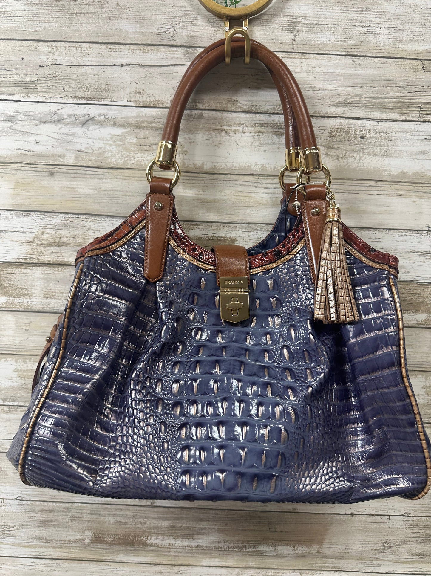 Handbag Designer By Brahmin In Brown & Purple, Size:Large