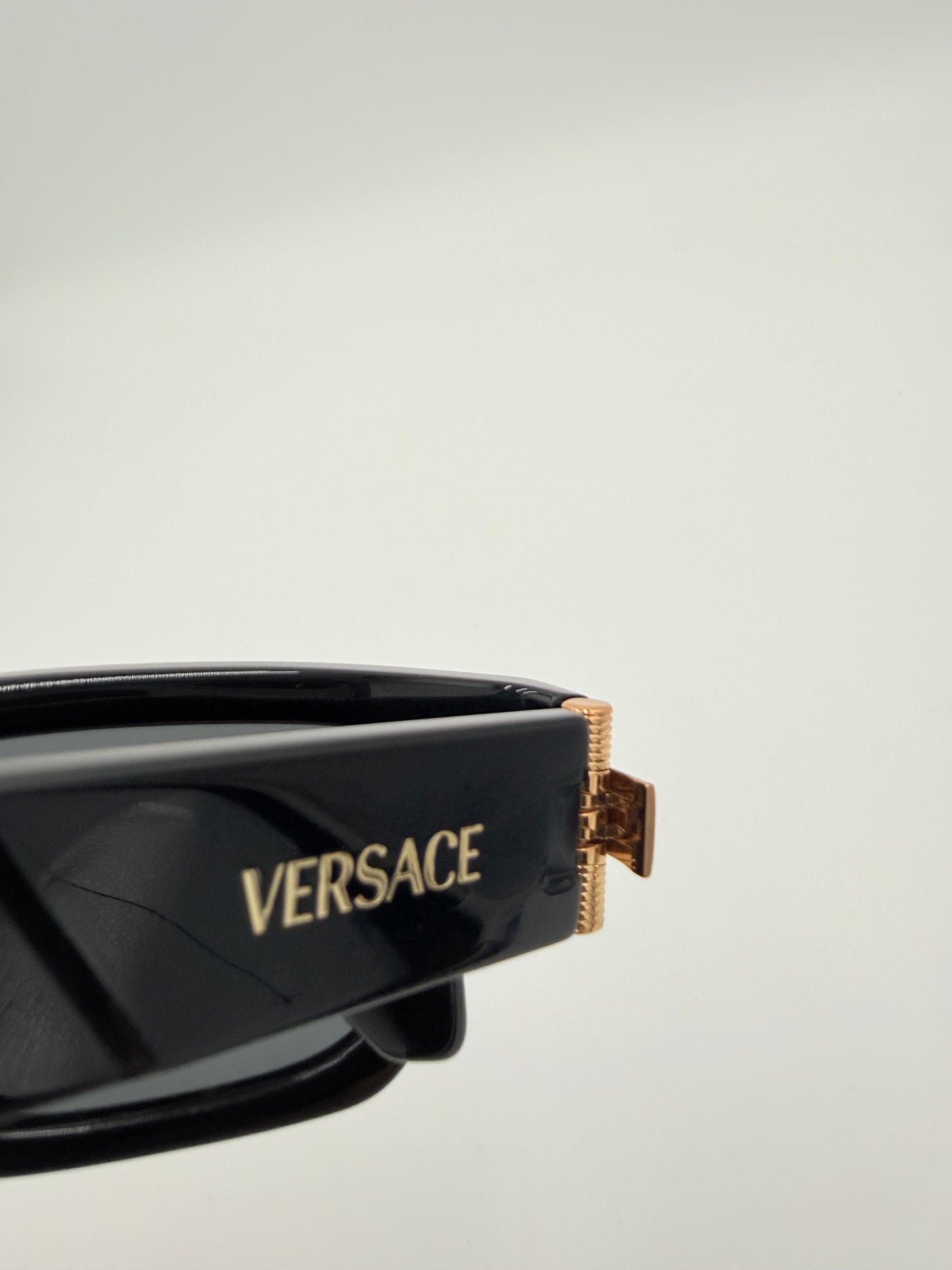 Sunglasses Luxury Designer By Versace In Black & Gold, Size: