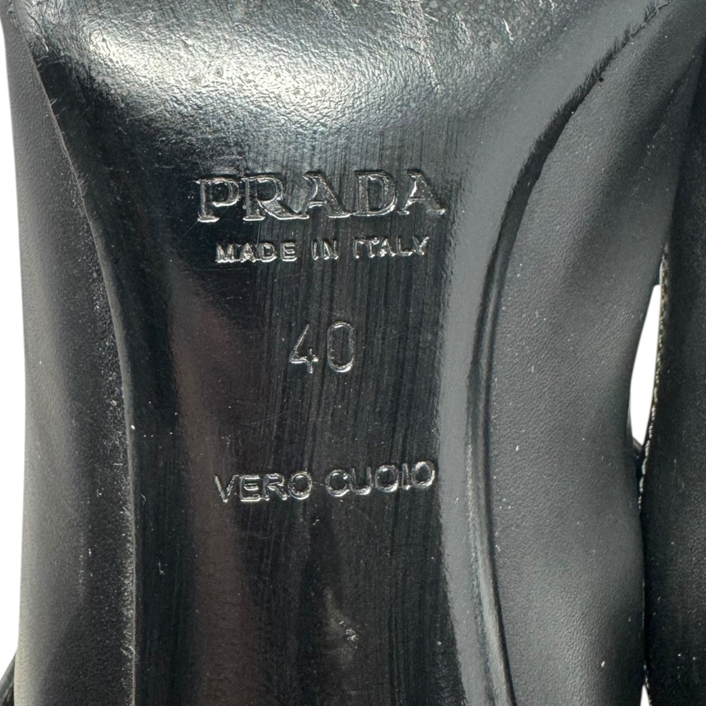 Heels Shoes Luxury Designer By Prada In Black, Size: 10 (IT 40)