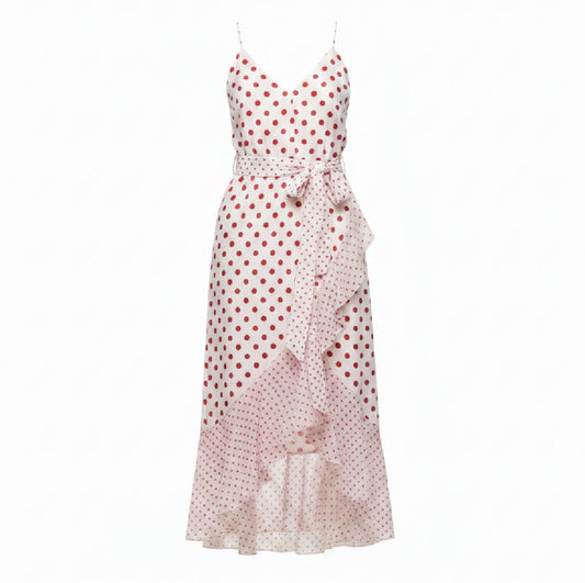 Mable Faux-Wrap Polka-Dot Midi Dress Designer By Alice + Olivia In Polkadot Pattern, Size: 2