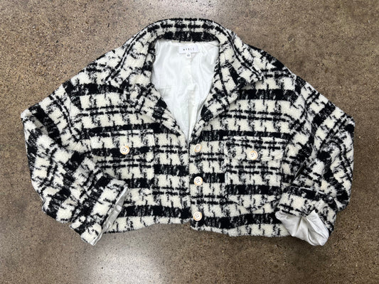 Jacket Faux Fur & Sherpa By Mable In Black & Cream, Size:L
