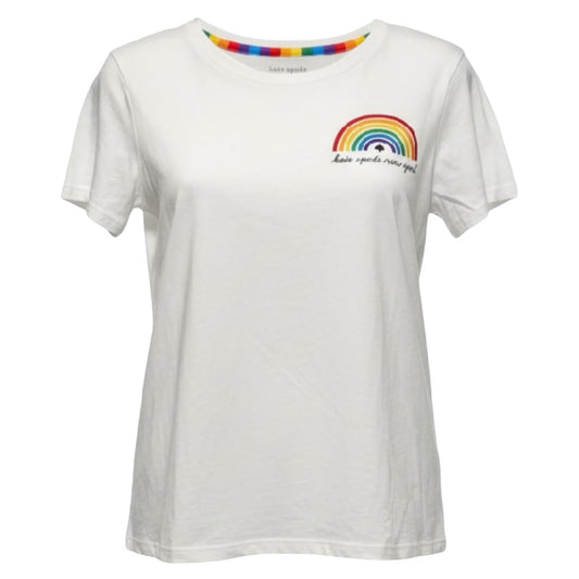 Rainbow Top Short Sleeve Designer By Kate Spade In White, Size: L