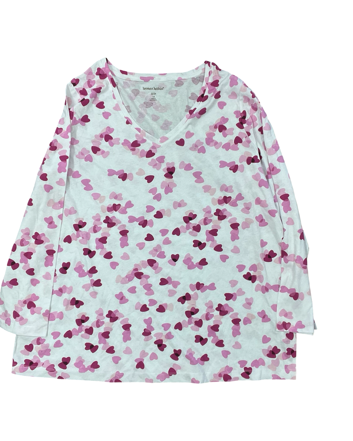 Top 3/4 Sleeve By Woman Within In Pink & White, Size:3X