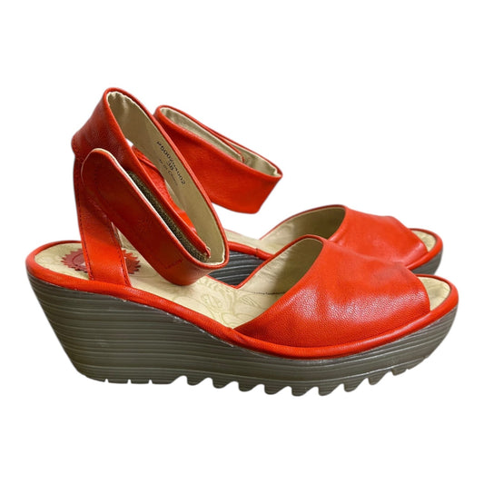 Sandals Heels Wedge By Fly London In Orange, Size:8