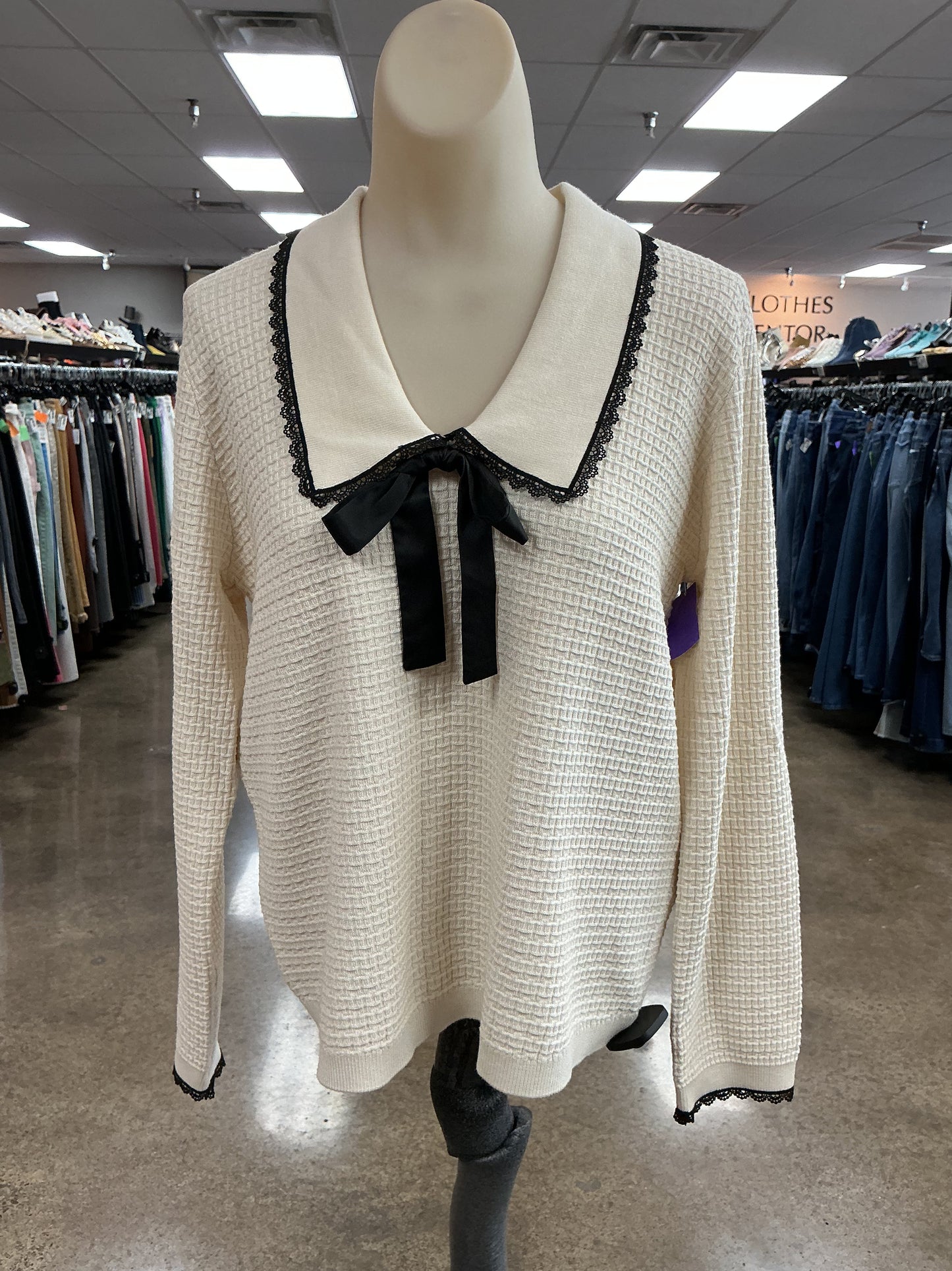 Top Ls By Adrianna Papell In Black & Cream, Size:M