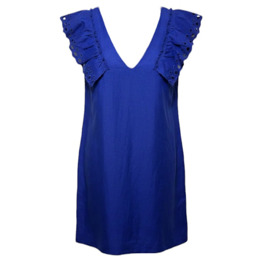 Collection Ruffle-Shoulder Linen Blend Sheath Dress 
Dress By J. Crew In Byzantine Blue, Size: 6