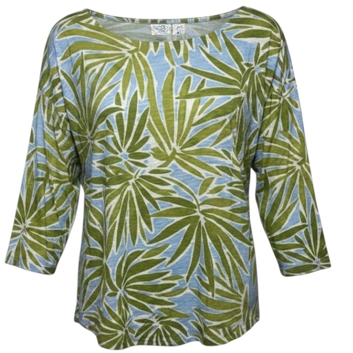 Hi-Low Hem Linen Blend 3/4 Sleeve Top By Sigrid Olsen In Tropical Print, Size: L