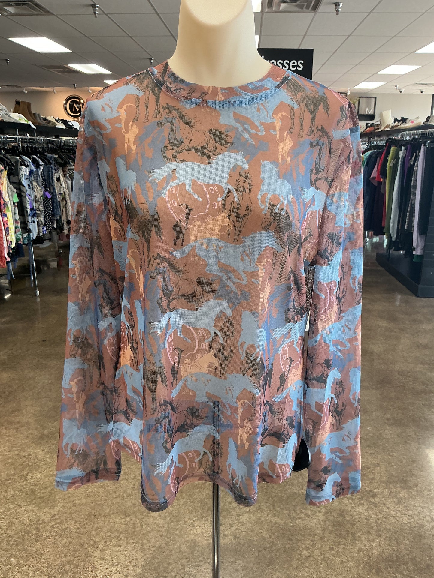 Top Ls By Lucky & Blessed In Blue & Brown, Size:Xl