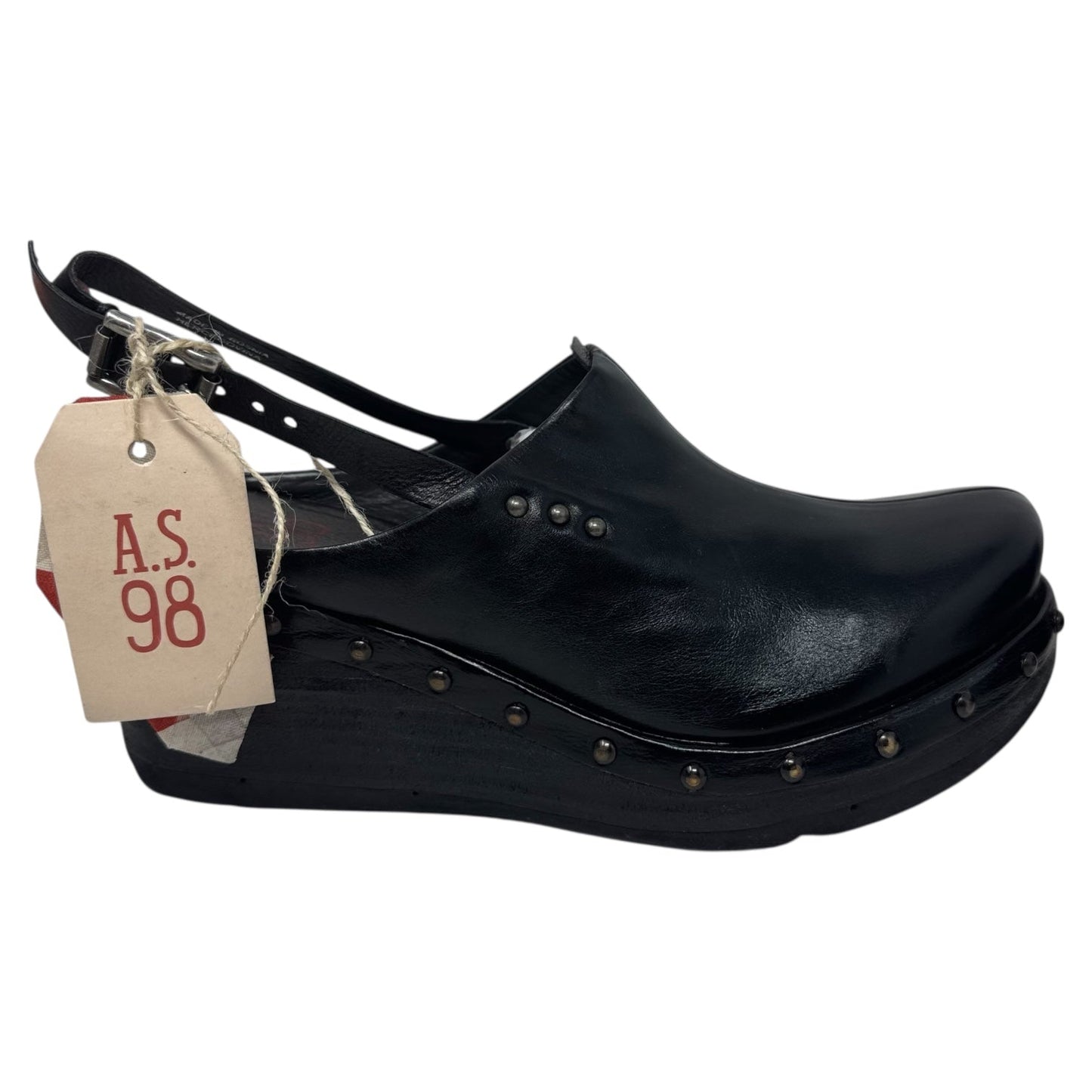 Slingback Clog Shoes Heels Block By A.S. 98 In Black, Size: 10.5