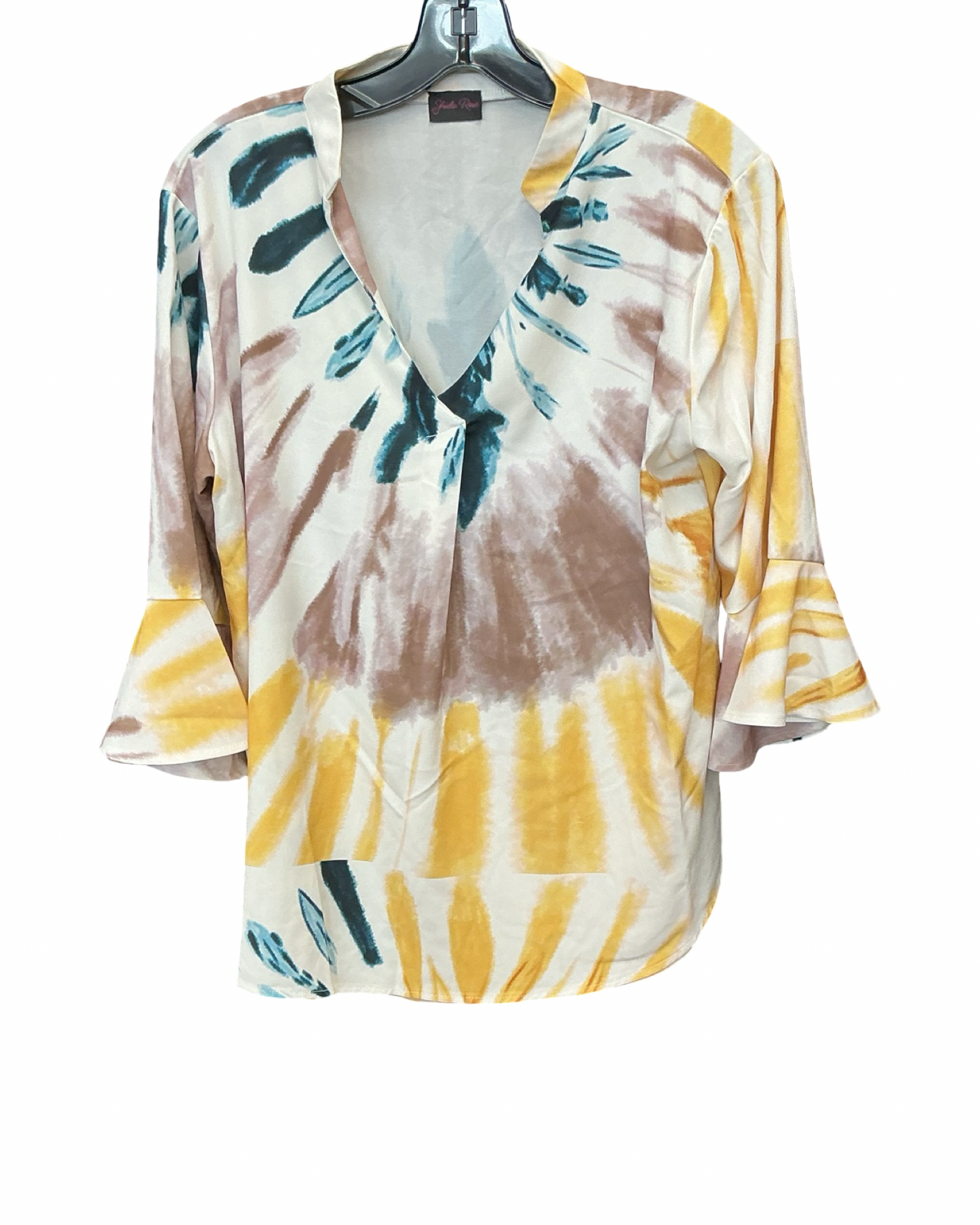 Top Ss By Clothes Mentor In Cream & Yellow, Size:L