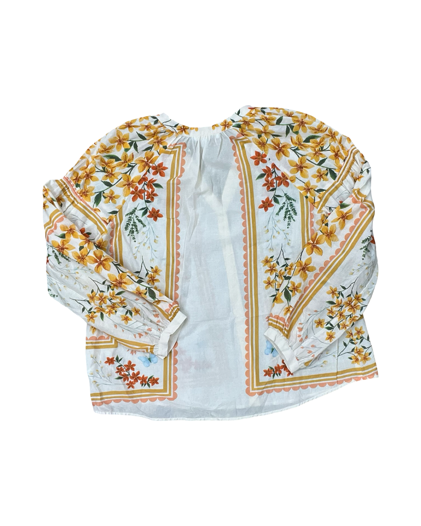 Blouse 3/4 Sleeve By Dr2 In Cream & Orange, Size:M
