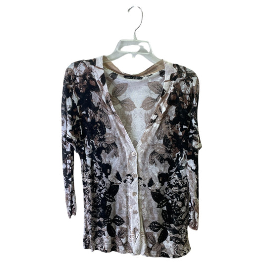 Sweater Cardigan By Nic + Zoe In Black & Cream, Size:L