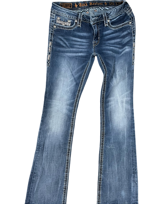 Jeans Boot Cut By Rock Revival In Blue Denim, Size:12