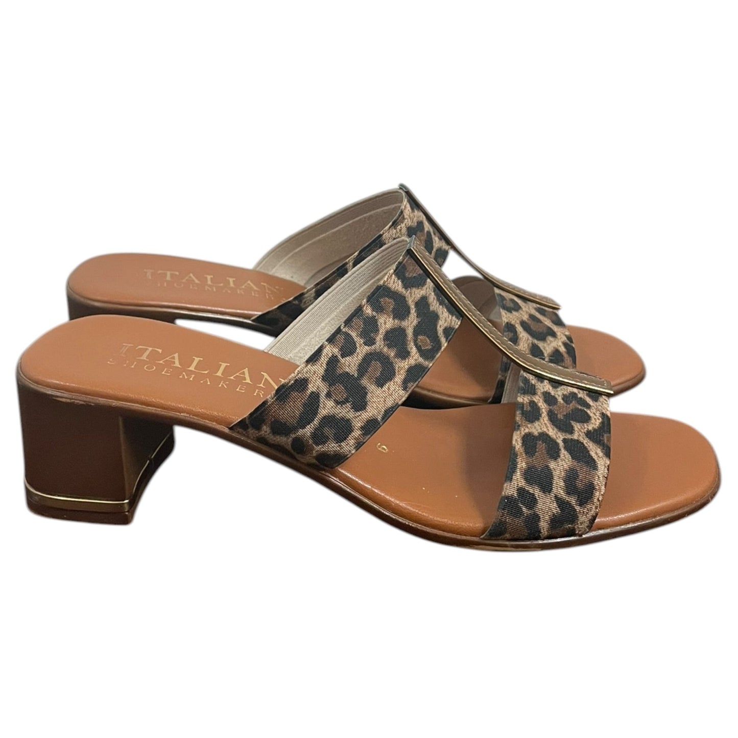 Sandals Heels Block By Italian Shoemakers In Animal Print, Size:6