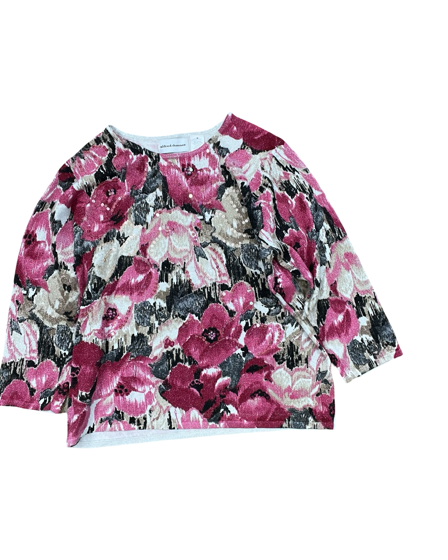 Top 3/4 Sleeve By Alfred Dunner In Cream & Pink, Size:M
