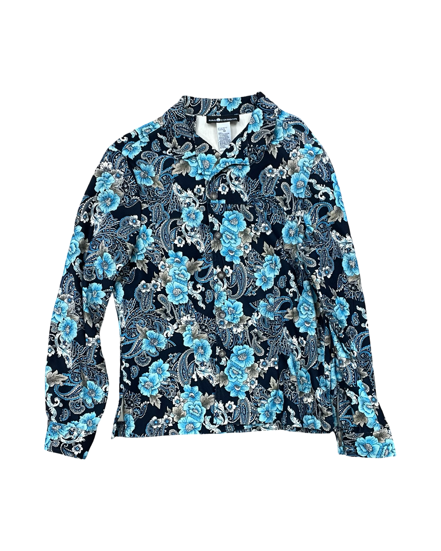 Blouse Ls By Sag Harbor In Black & Blue, Size:M