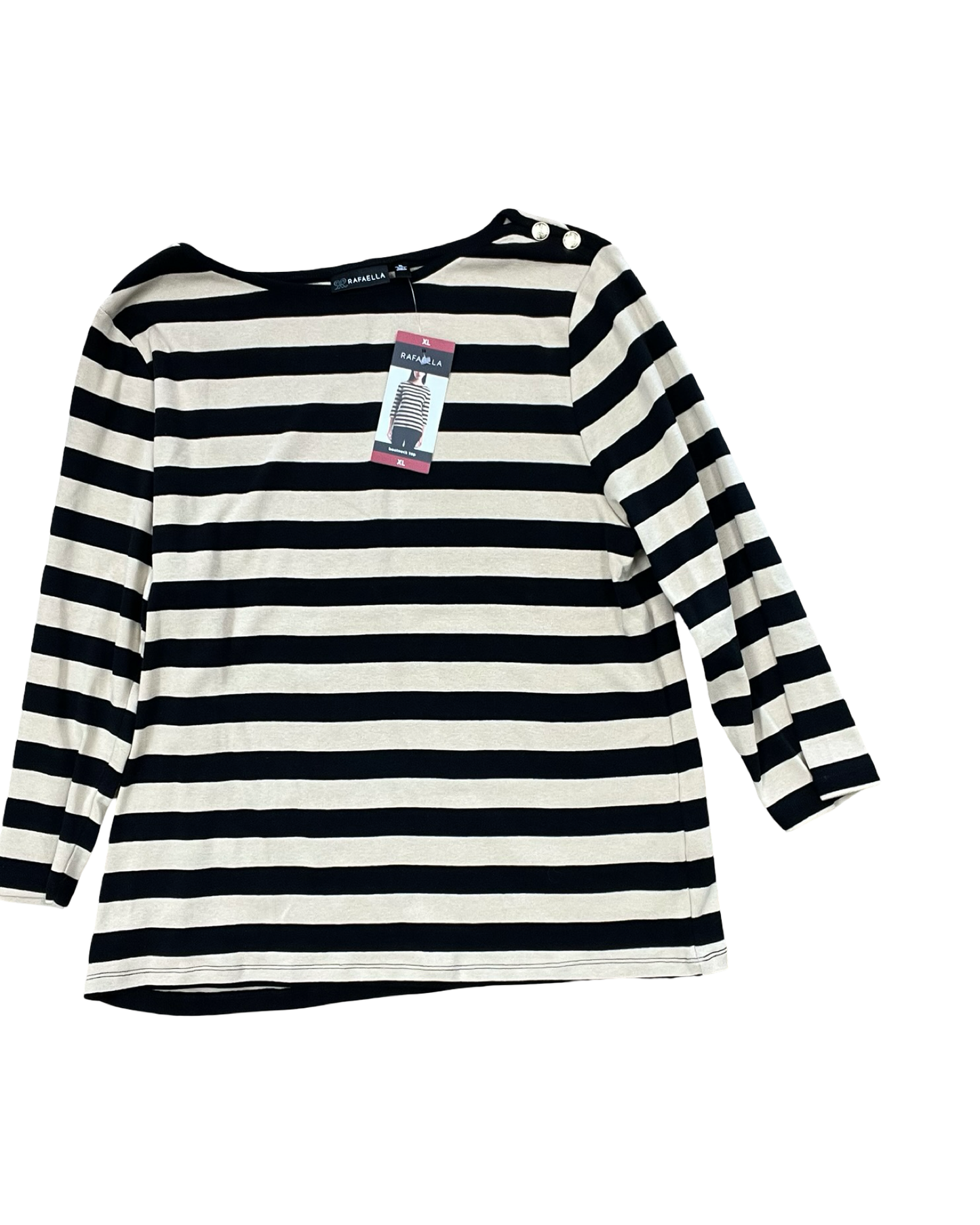 Top 3/4 Sleeve By Rafaella In Black & Cream, Size:Xl