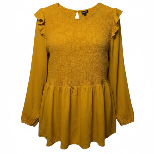 Peplum Crinkle Gauze Smocked Top By Torrid In Yellow, Size: 2X