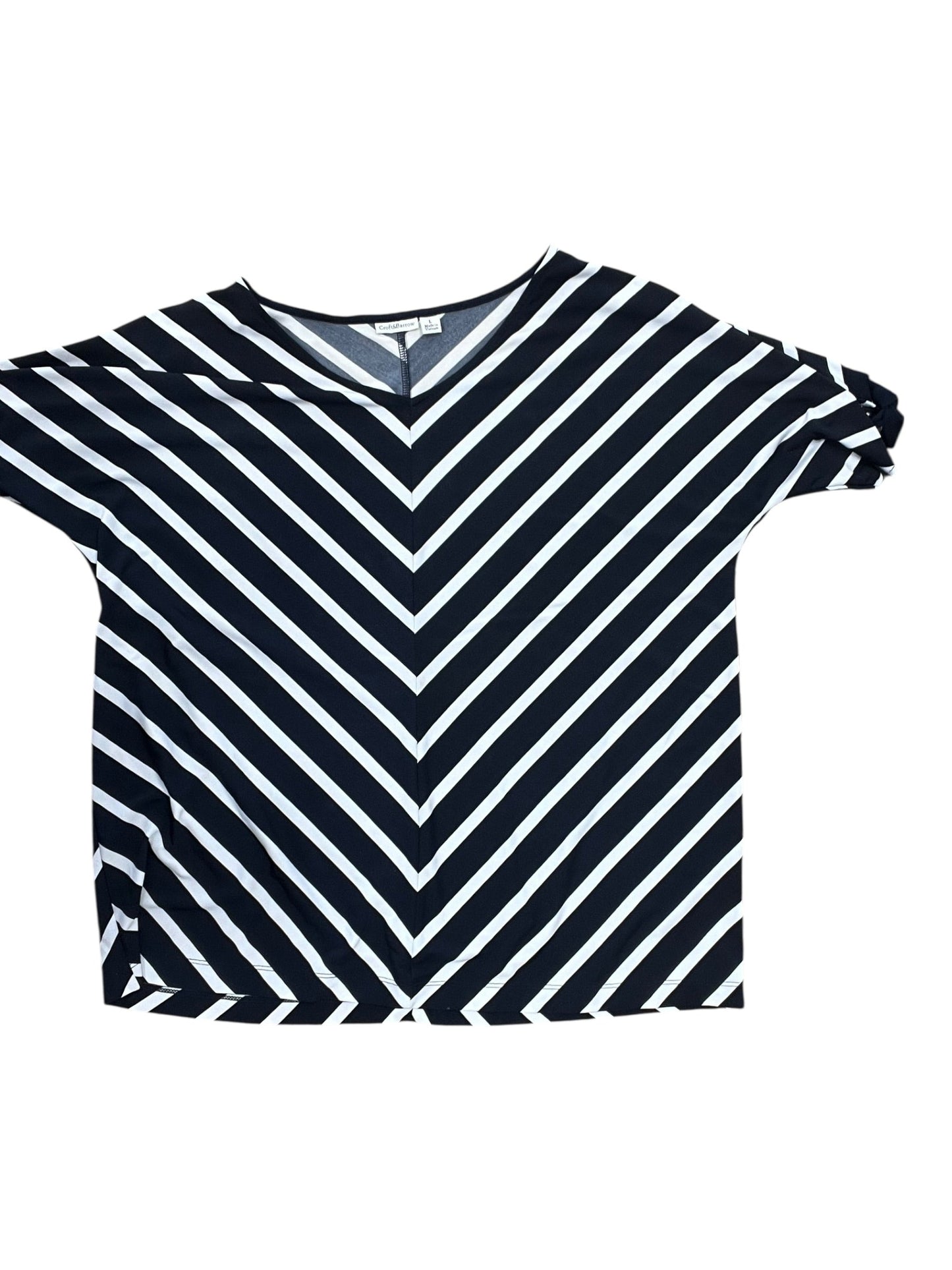 Blouse Ss By Croft And Barrow In Blue & White, Size:L