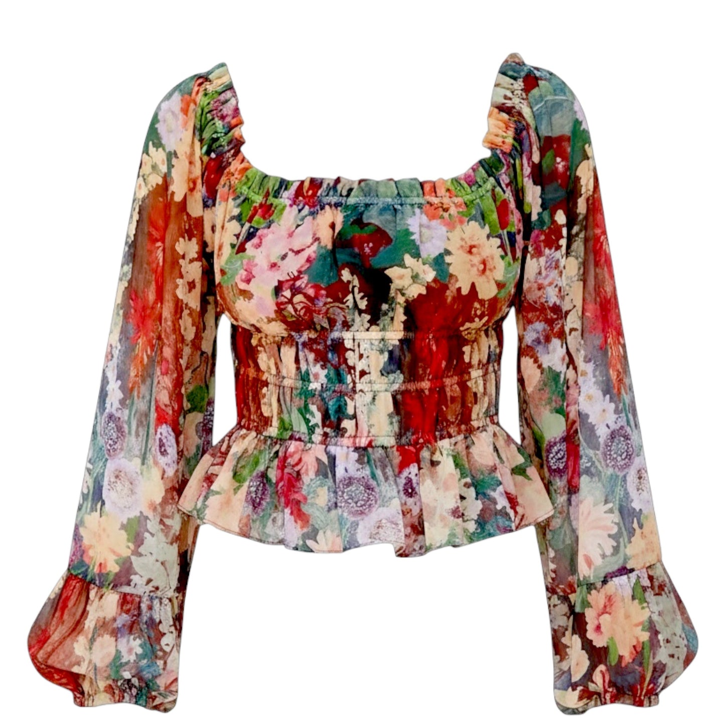 Smocked Puff-Sleeve Blouse By Hutch X Anthropologie In Floral Print, Size: M
