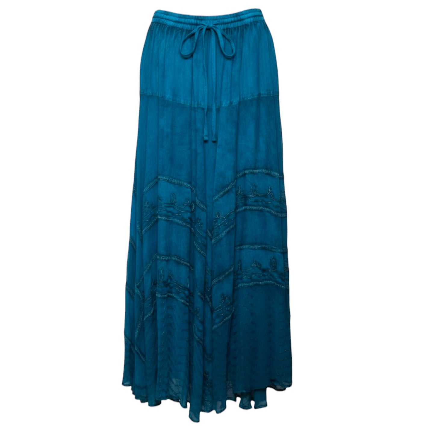 Adjustable Waist Bohemian Embroidered Maxi Skirt By Advance In Blue, Size: OSFM