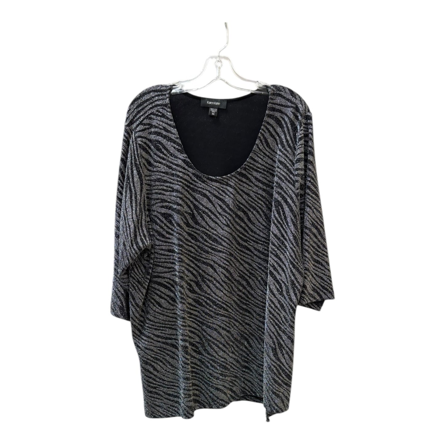 Tunic 3/4 Sleeve By Karen Kane In Black & Silver, Size:3X
