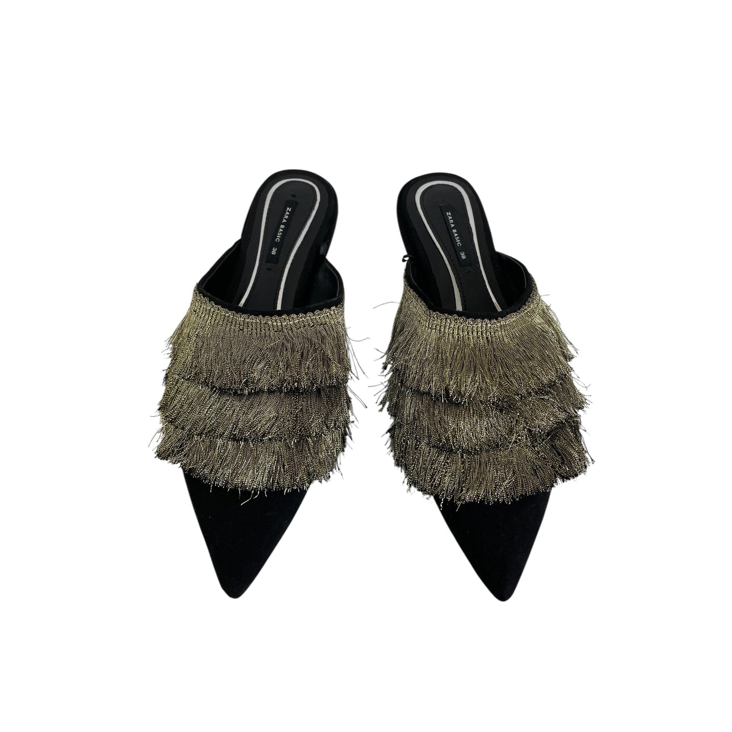 Shoes Flats By Zara Basic In Black & Gold, Size:7.5